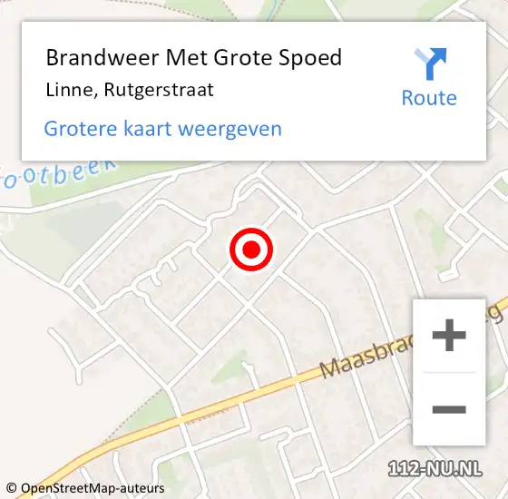 Locatie op kaart van de 112 melding: Brandweer Met Grote Spoed Naar Linne, Rutgerstraat op 3 september 2017 10:31