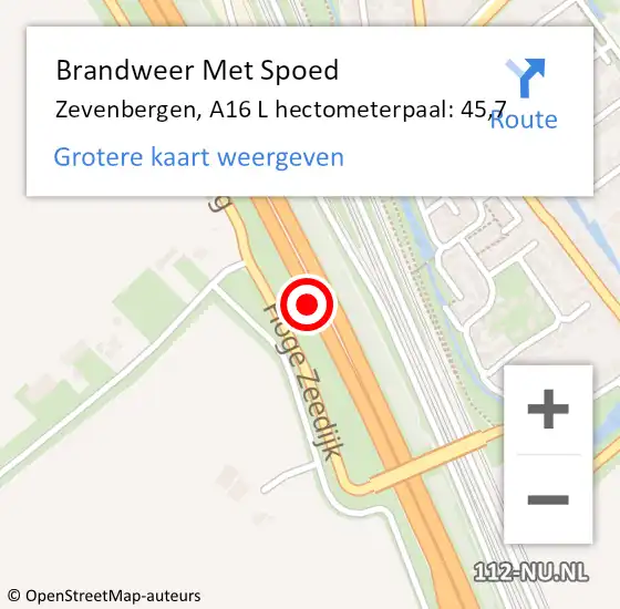 Locatie op kaart van de 112 melding: Brandweer Met Spoed Naar Zevenbergen, A16 op 3 september 2017 11:04