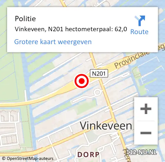 Locatie op kaart van de 112 melding: Politie Vinkeveen, N201 hectometerpaal: 59,1 op 3 september 2017 12:34