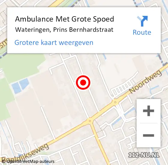 Locatie op kaart van de 112 melding: Ambulance Met Grote Spoed Naar Wateringen, Prins Bernhardstraat op 3 september 2017 12:57