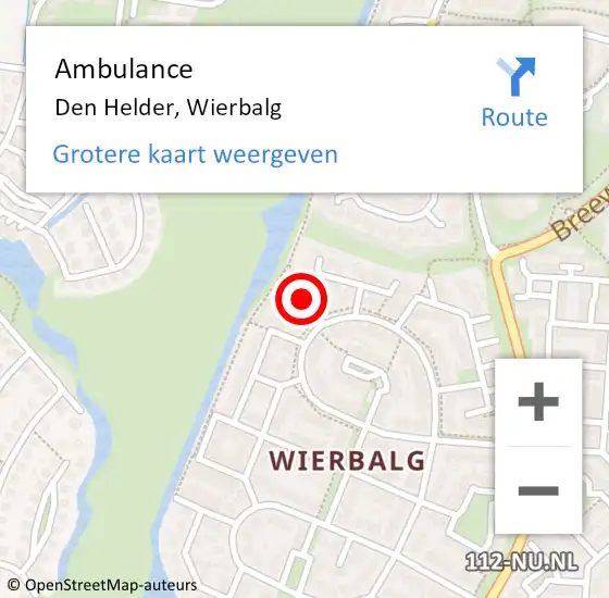 Locatie op kaart van de 112 melding: Ambulance Den Helder, Wierbalg op 3 september 2017 14:01