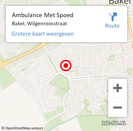 Locatie op kaart van de 112 melding: Ambulance Met Spoed Naar Bakel, Wilgenroosstraat op 3 september 2017 16:05