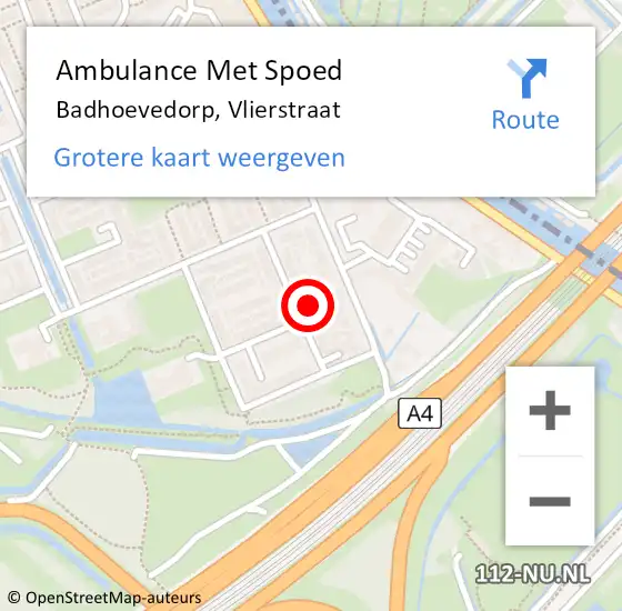 Locatie op kaart van de 112 melding: Ambulance Met Spoed Naar Badhoevedorp, Vlierstraat op 3 september 2017 17:08