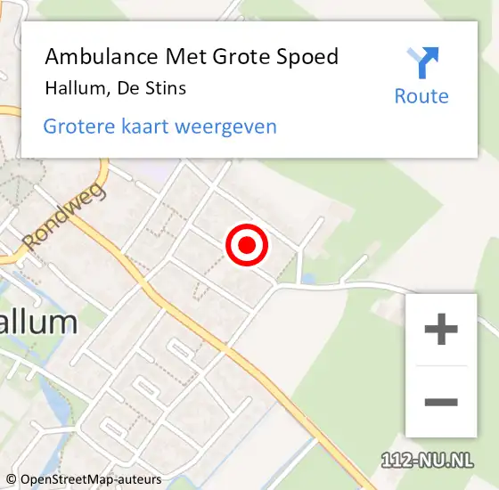 Locatie op kaart van de 112 melding: Ambulance Met Grote Spoed Naar Hallum, De Stins op 3 september 2017 17:22