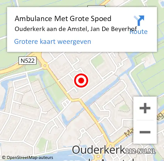 Locatie op kaart van de 112 melding: Ambulance Met Grote Spoed Naar Ouderkerk aan de Amstel, Jan De Beyerhof op 3 september 2017 17:28