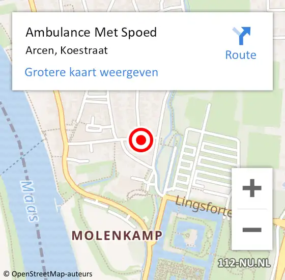 Locatie op kaart van de 112 melding: Ambulance Met Spoed Naar Arcen, Koestraat op 3 september 2017 17:33