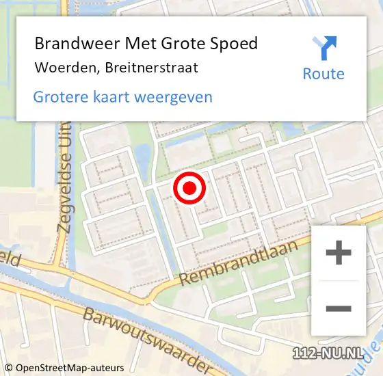 Locatie op kaart van de 112 melding: Brandweer Met Grote Spoed Naar Woerden, Breitnerstraat op 3 september 2017 17:54