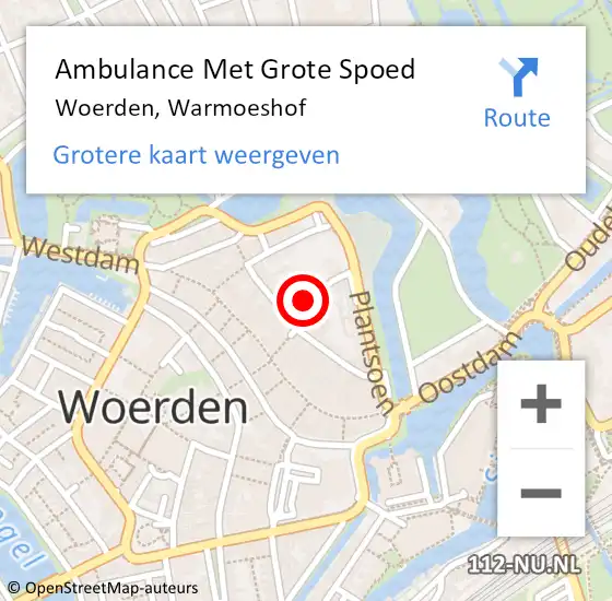 Locatie op kaart van de 112 melding: Ambulance Met Grote Spoed Naar Woerden, Warmoeshof op 3 september 2017 18:11