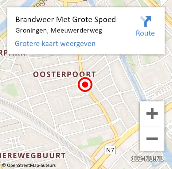 Locatie op kaart van de 112 melding: Brandweer Met Grote Spoed Naar Groningen, Meeuwerderweg op 3 september 2017 21:53