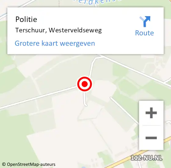 Locatie op kaart van de 112 melding: Politie Terschuur, Westerveldseweg op 3 september 2017 22:29