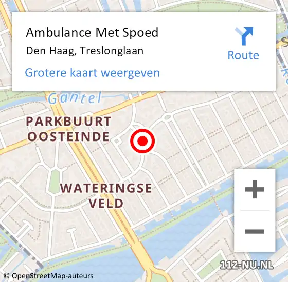 Locatie op kaart van de 112 melding: Ambulance Met Spoed Naar Den Haag, Treslonglaan op 3 september 2017 23:17