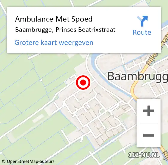 Locatie op kaart van de 112 melding: Ambulance Met Spoed Naar Baambrugge, Prinses Beatrixstraat op 3 september 2017 23:21