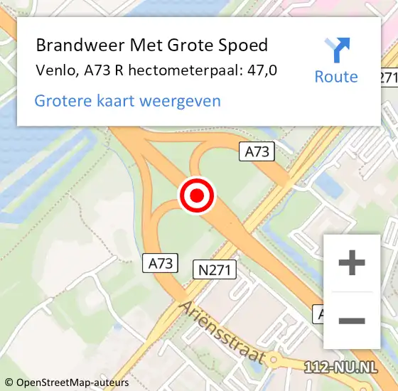 Locatie op kaart van de 112 melding: Brandweer Met Grote Spoed Naar Venlo, A73 R hectometerpaal: 42,0 op 3 september 2017 23:52