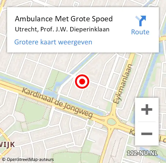 Locatie op kaart van de 112 melding: Ambulance Met Grote Spoed Naar Utrecht, Prof. J.W. Dieperinklaan op 4 september 2017 04:48