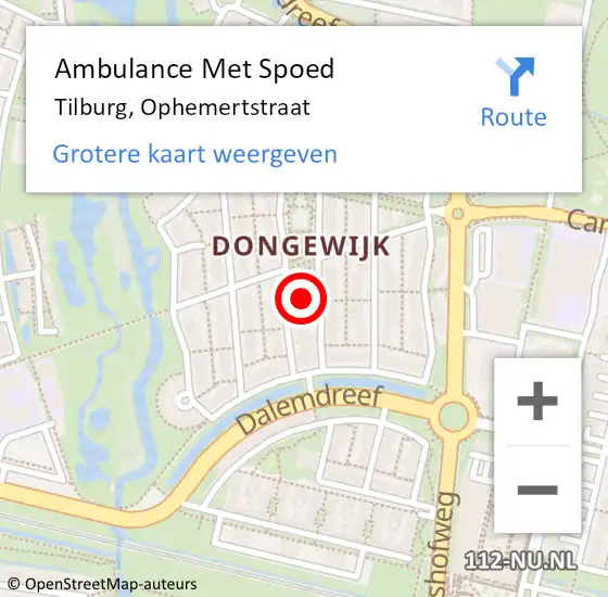 Locatie op kaart van de 112 melding: Ambulance Met Spoed Naar Tilburg, Ophemertstraat op 4 september 2017 05:38