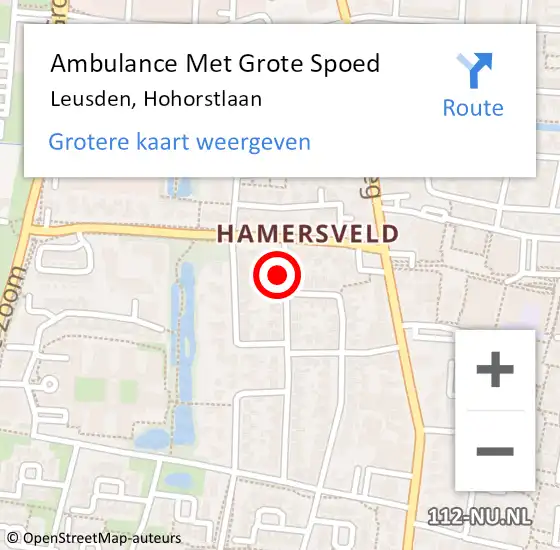 Locatie op kaart van de 112 melding: Ambulance Met Grote Spoed Naar Leusden, Hohorstlaan op 4 september 2017 07:26