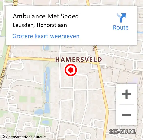 Locatie op kaart van de 112 melding: Ambulance Met Spoed Naar Leusden, Hohorstlaan op 4 september 2017 07:35