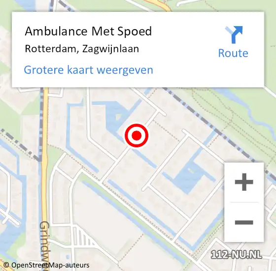 Locatie op kaart van de 112 melding: Ambulance Met Spoed Naar Rotterdam, Zagwijnlaan op 4 september 2017 08:44