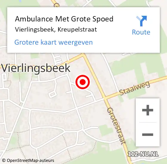 Locatie op kaart van de 112 melding: Ambulance Met Grote Spoed Naar Vierlingsbeek, Kreupelstraat op 4 september 2017 09:24