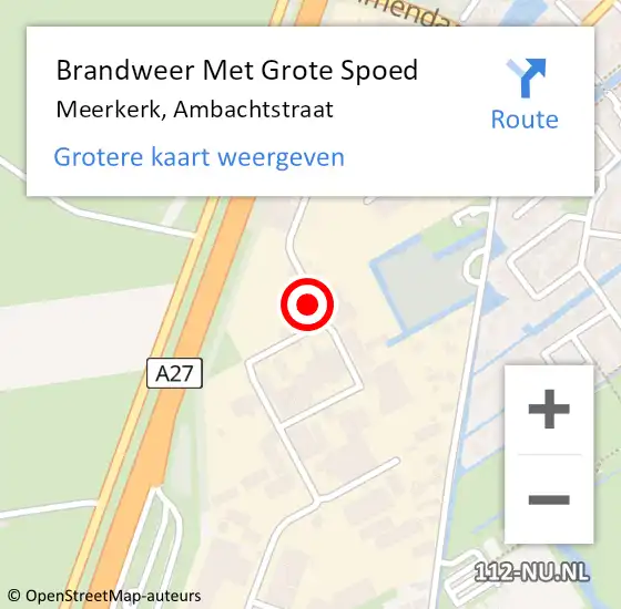 Locatie op kaart van de 112 melding: Brandweer Met Grote Spoed Naar Meerkerk, Ambachtstraat op 4 september 2017 09:57