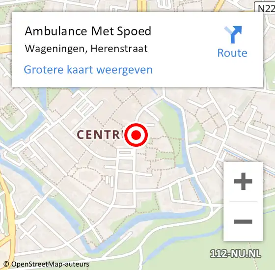 Locatie op kaart van de 112 melding: Ambulance Met Spoed Naar Wageningen, Herenstraat op 4 september 2017 10:48