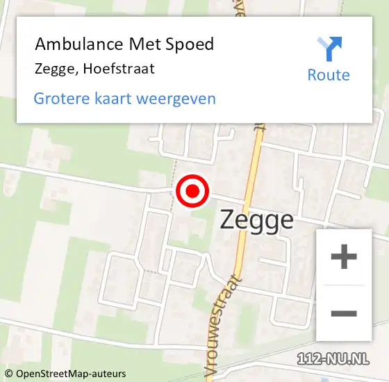 Locatie op kaart van de 112 melding: Ambulance Met Spoed Naar Zegge, Hoefstraat op 4 september 2017 12:28