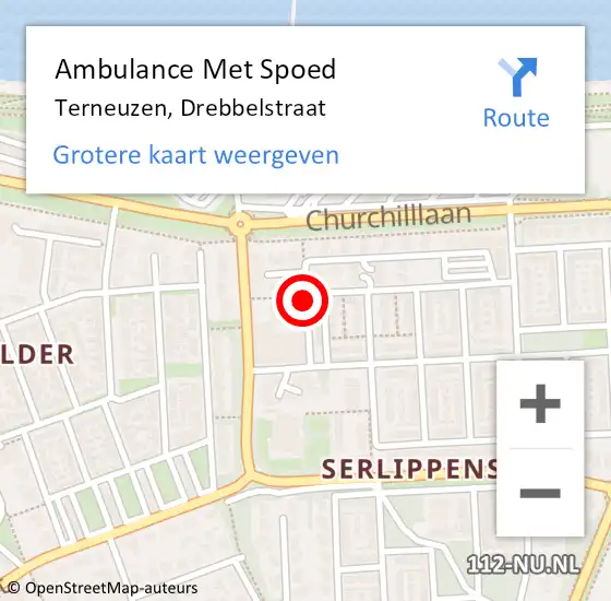 Locatie op kaart van de 112 melding: Ambulance Met Spoed Naar Terneuzen, Drebbelstraat op 4 september 2017 12:44