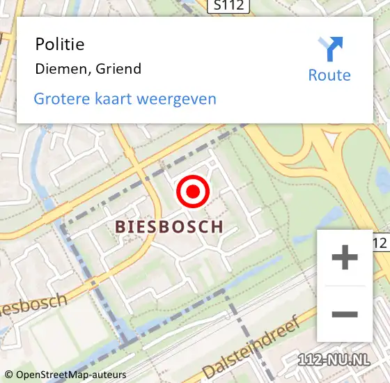 Locatie op kaart van de 112 melding: Politie Diemen, Griend op 4 september 2017 14:16