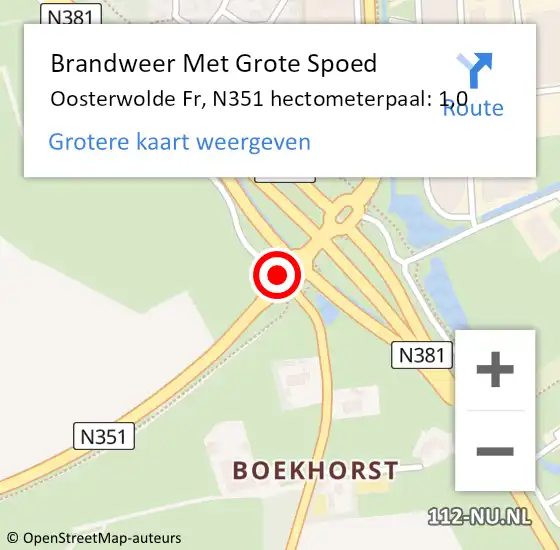 Locatie op kaart van de 112 melding: Brandweer Met Grote Spoed Naar Oosterwolde Fr, N351 hectometerpaal: 1,0 op 4 september 2017 15:28