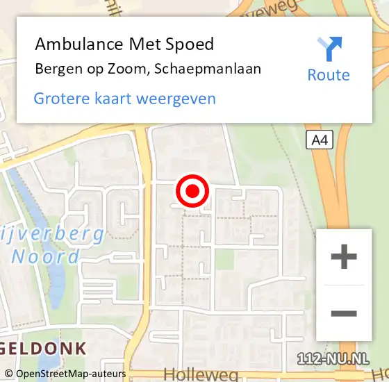 Locatie op kaart van de 112 melding: Ambulance Met Spoed Naar Bergen op Zoom, Schaepmanlaan op 4 september 2017 15:32