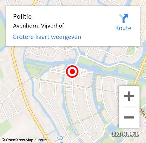 Locatie op kaart van de 112 melding: Politie Avenhorn, Vijverhof op 4 september 2017 15:52