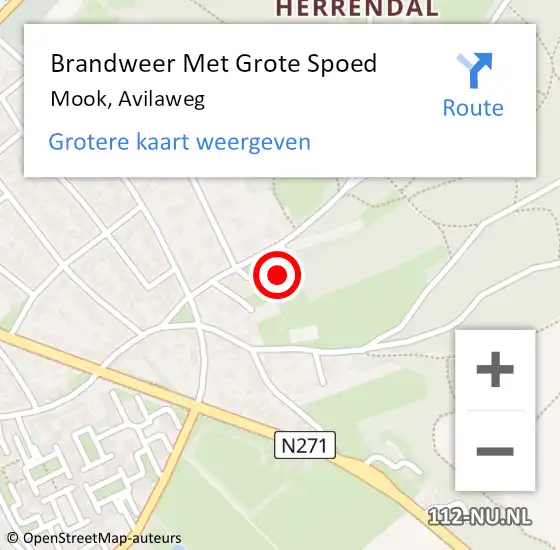 Locatie op kaart van de 112 melding: Brandweer Met Grote Spoed Naar Mook, Avilaweg op 4 september 2017 16:37