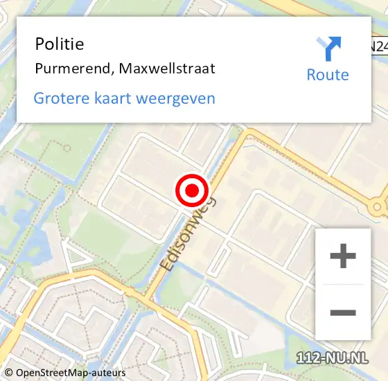 Locatie op kaart van de 112 melding: Politie Purmerend, Maxwellstraat op 4 september 2017 16:39