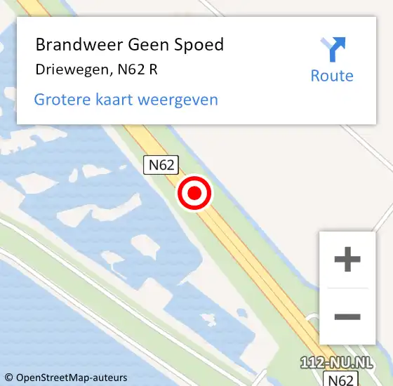 Locatie op kaart van de 112 melding: Brandweer Geen Spoed Naar Driewegen, N62 R op 4 september 2017 16:47