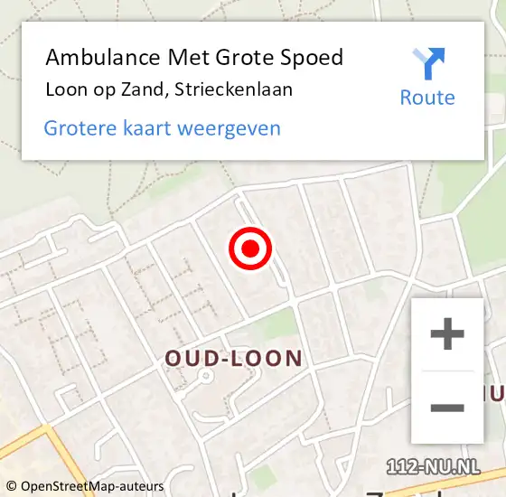 Locatie op kaart van de 112 melding: Ambulance Met Grote Spoed Naar Loon op Zand, Strieckenlaan op 4 september 2017 17:55