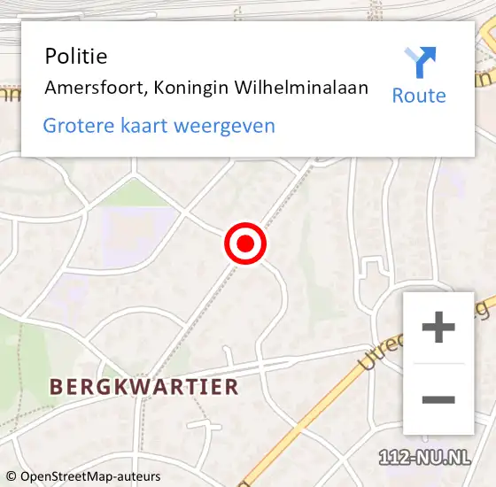 Locatie op kaart van de 112 melding: Politie Amersfoort, Koningin Wilhelminalaan op 4 september 2017 18:07