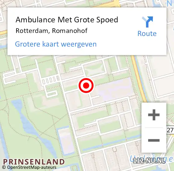 Locatie op kaart van de 112 melding: Ambulance Met Grote Spoed Naar Rotterdam, Romanohof op 4 september 2017 20:54