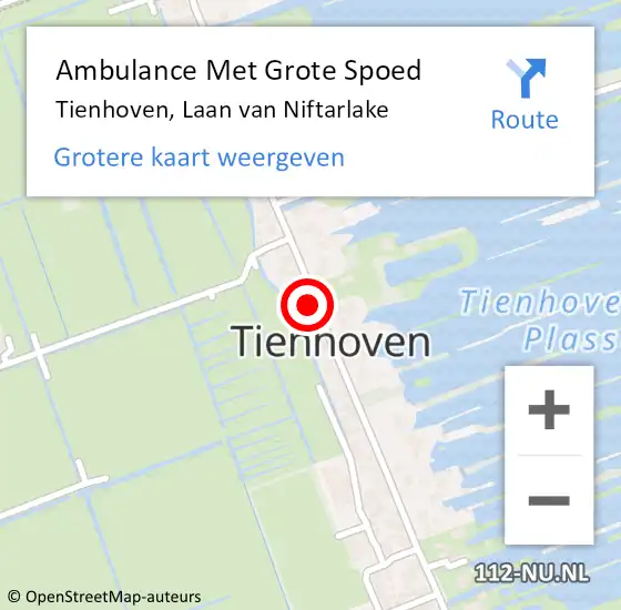 Locatie op kaart van de 112 melding: Ambulance Met Grote Spoed Naar Tienhoven, Laan van Niftarlake op 4 september 2017 20:54