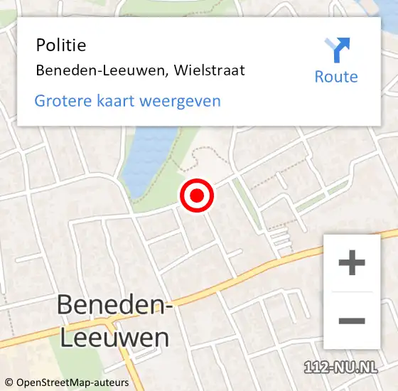 Locatie op kaart van de 112 melding: Politie Beneden-Leeuwen, Wielstraat op 4 september 2017 20:58