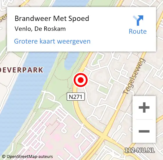 Locatie op kaart van de 112 melding: Brandweer Met Spoed Naar Venlo, De Roskam op 5 september 2017 00:12