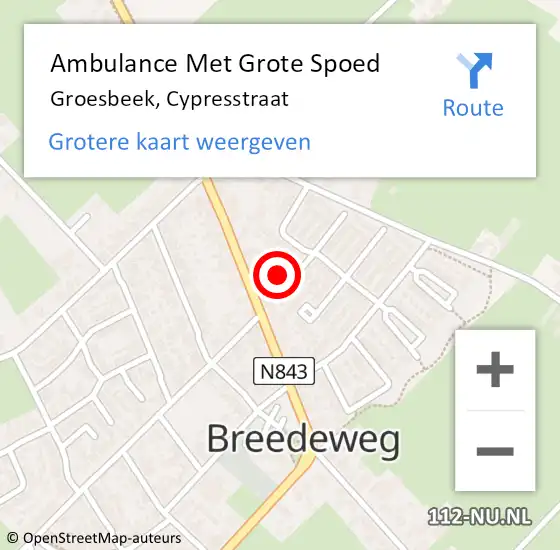 Locatie op kaart van de 112 melding: Ambulance Met Grote Spoed Naar Groesbeek, Cypresstraat op 5 september 2017 03:01