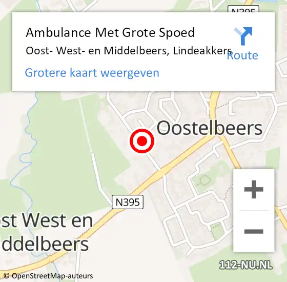 Locatie op kaart van de 112 melding: Ambulance Met Grote Spoed Naar Oost- West- en Middelbeers, Lindeakkers op 5 september 2017 03:18