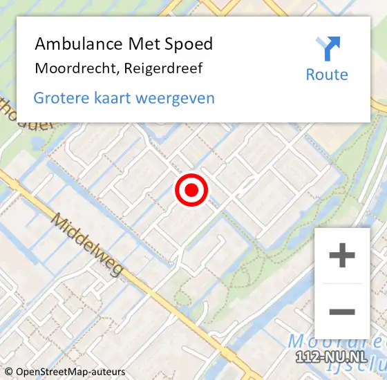 Locatie op kaart van de 112 melding: Ambulance Met Spoed Naar Moordrecht, Reigerdreef op 5 september 2017 03:42