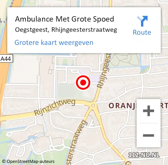 Locatie op kaart van de 112 melding: Ambulance Met Grote Spoed Naar Oegstgeest, Rhijngeesterstraatweg op 5 september 2017 04:35