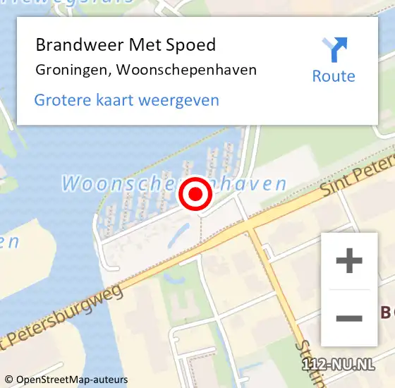 Locatie op kaart van de 112 melding: Brandweer Met Spoed Naar Groningen, Woonschepenhaven op 5 september 2017 07:38