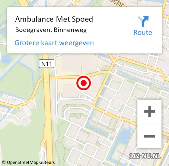 Locatie op kaart van de 112 melding: Ambulance Met Spoed Naar Bodegraven, Binnenweg op 5 september 2017 08:12