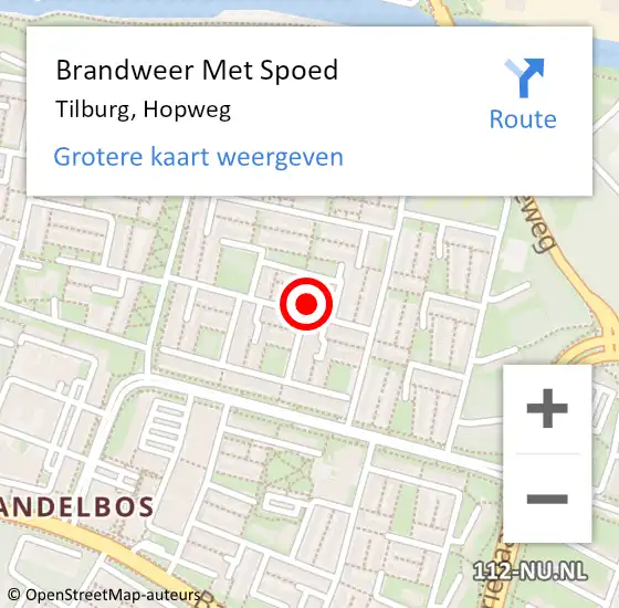 Locatie op kaart van de 112 melding: Brandweer Met Spoed Naar Tilburg, Hopweg op 5 september 2017 08:54