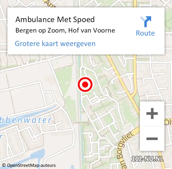 Locatie op kaart van de 112 melding: Ambulance Met Spoed Naar Bergen op Zoom, Hof van Voorne op 5 september 2017 09:13