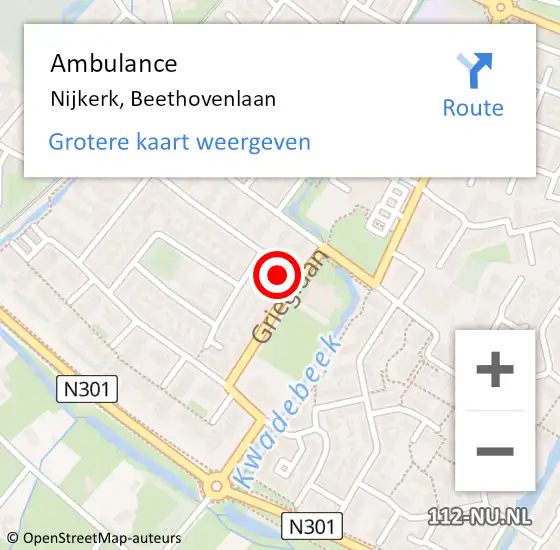 Locatie op kaart van de 112 melding: Ambulance Nijkerk, Beethovenlaan op 5 september 2017 09:22