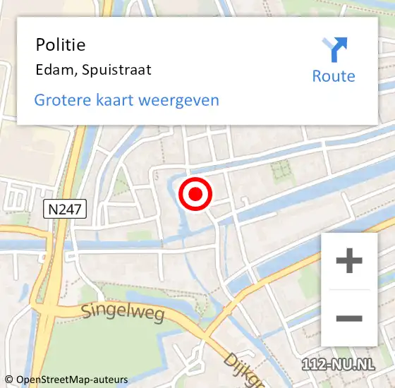 Locatie op kaart van de 112 melding: Politie Edam, Spuistraat op 5 september 2017 09:44